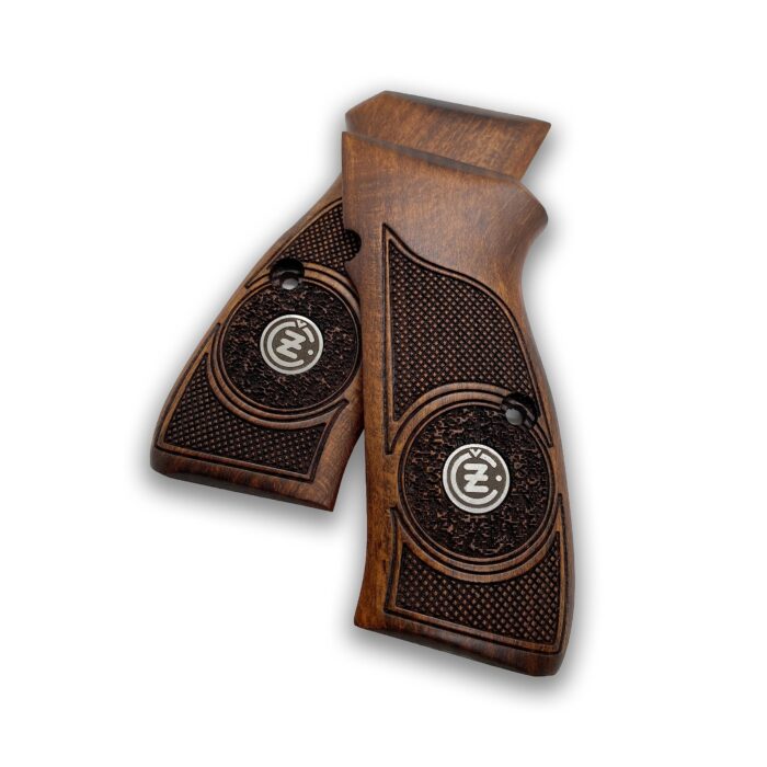 Beech Wood Cz 75 Grips - Stippled Texture With Emblems And Embossed Frame - Image 2