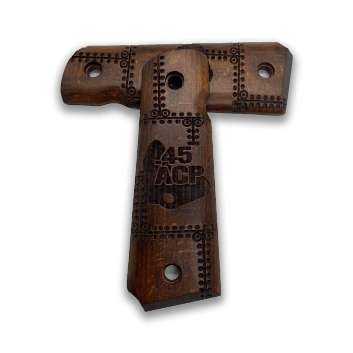 1911 Classic Engraved .45 Acp &Amp; Ammo Beechwood Grips - Image 3