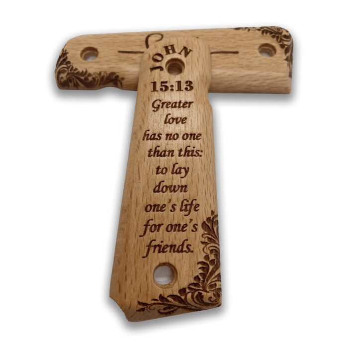 Beech Wood 1911 Grips - Floral Engraving With John 15:13 - Image 3