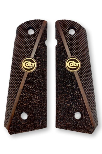 1911 Diamond & Stippled Beechwood Grips with OLT Emblem