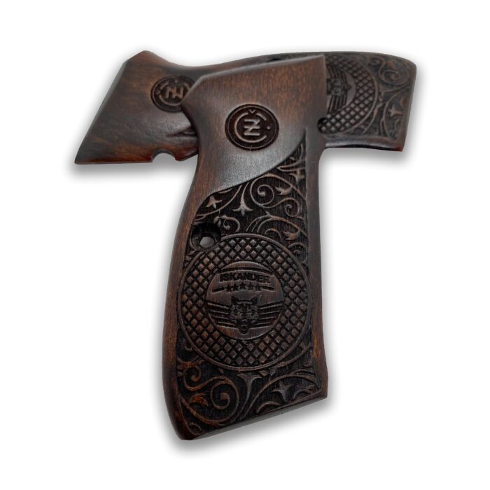 Beech Wood Cz 75 Grips Ornate Scrollwork With Emblem : Transform Your Cz 75 With Stunning Detail - Image 3