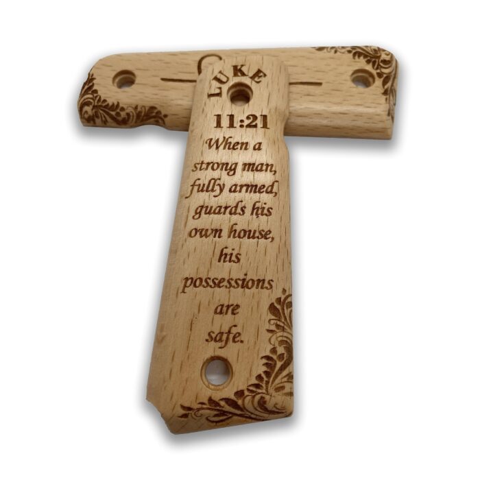 Beech Wood 1911 Grips - Symmetrical Floral Design With Luke 11:21 - Image 3