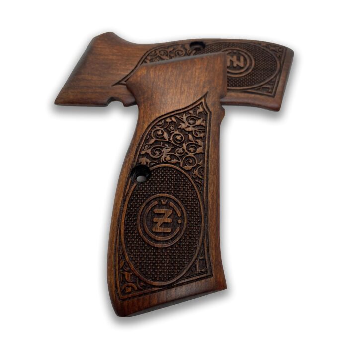 Beech Wood Cz 75 Grips - Ornate Filigree With Stippled Emblem - Image 3