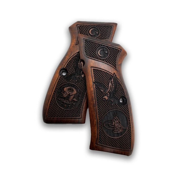 Beech Wood Cz 75 Grips - Bird Emblems With Stippled Background - Image 2