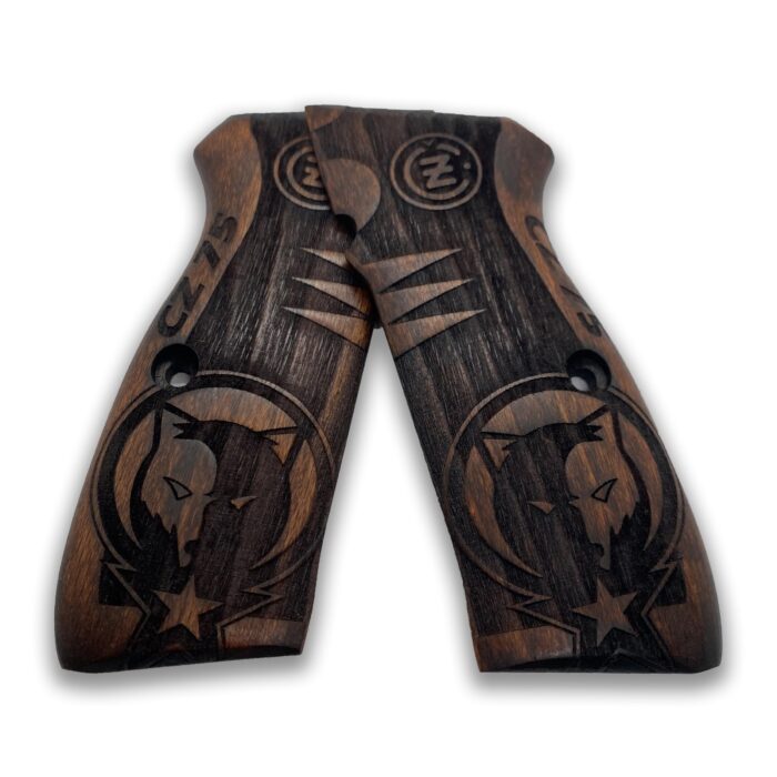 Beech Wood Cz 75 Grips - Wolf Emblem With Distressed Texture - Image 4