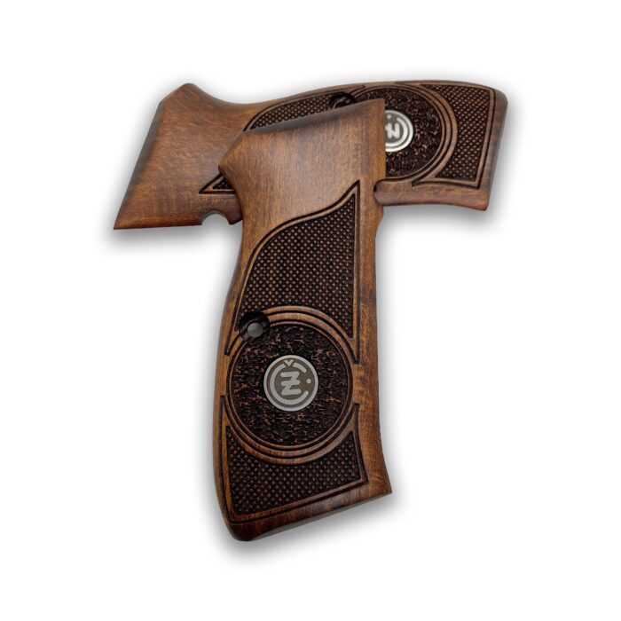 Beech Wood Cz 75 Grips - Stippled Texture With Emblems And Embossed Frame - Image 3