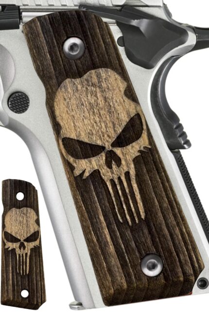 Beech Wood 1911 Grips - Bold Skull Design