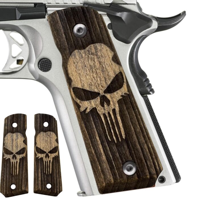 Beech Wood 1911 Grips - Bold Skull Design