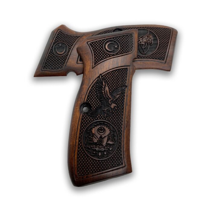 Beech Wood Cz 75 Grips - Bird Emblems With Stippled Background - Image 3