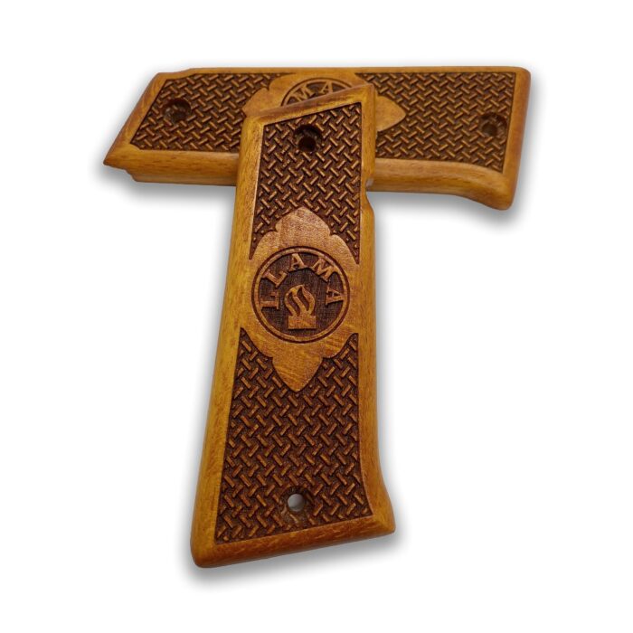Beech Wood Pistol Grip For Llama 9Mm – Checkered Pattern &Amp; Central Medallion - Image 3