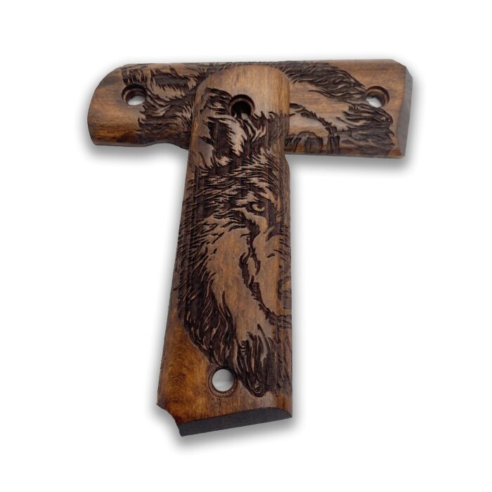 1911 Phantom Wolf Grips - Beechwood With Deep Carving - Image 3