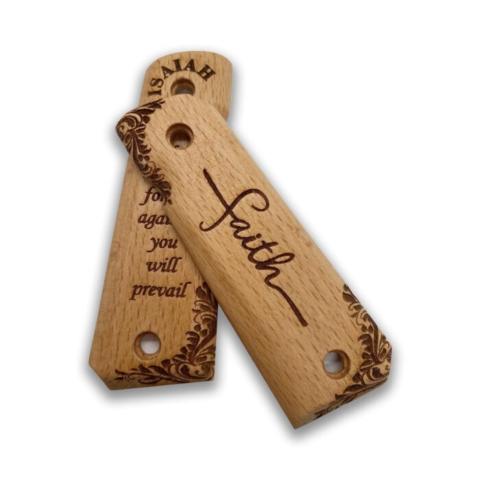 Beech Wood 1911 Grips - Ornate Floral Pattern With Isaiah 54:17 - Image 2