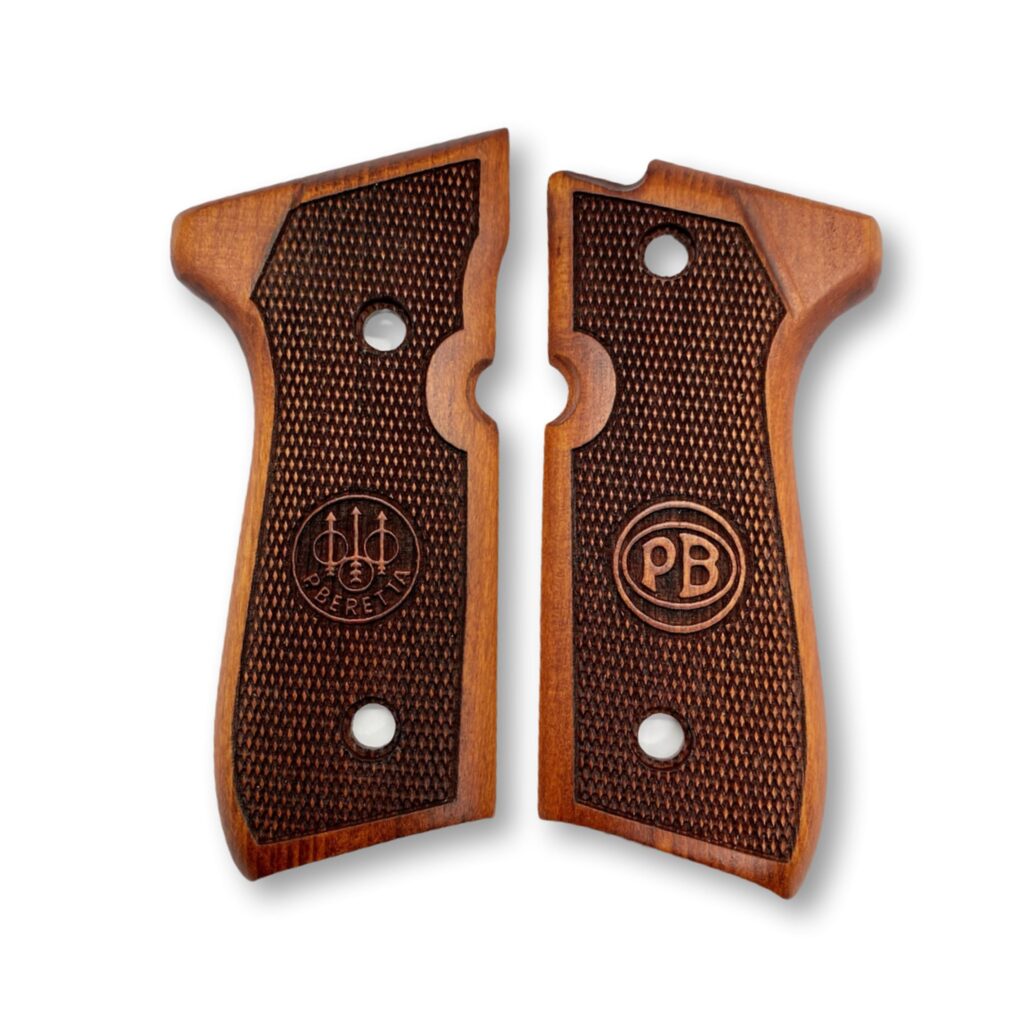 Beretta 92FS Beechwood Grips - Initials & Basketweave with Texture