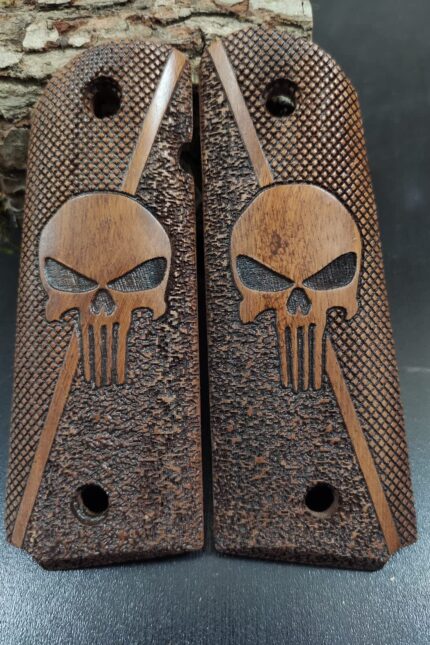Full Size 1911 (Government/Commander) Walnut Pistol Grip Handmade from Walnut Wood Ars.21 (Skull 4)