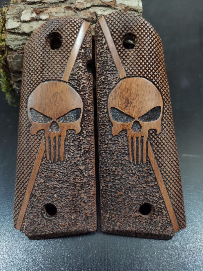 Full Size 1911 (Government/Commander) Walnut Pistol Grip Handmade From Walnut Wood Ars.21 (Skull 4)