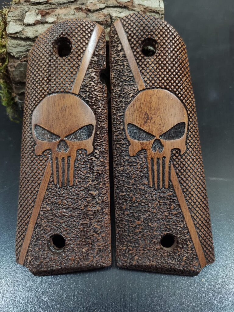 Full Size 1911 (Government/Commander) Walnut Pistol Grip Handmade from Walnut Wood Ars.21 (Skull 4)