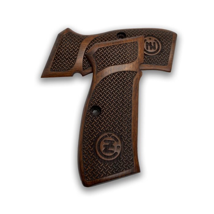 Beech Wood Cz 75 Grips - Textured Diamond Pattern With Emblem - Image 3