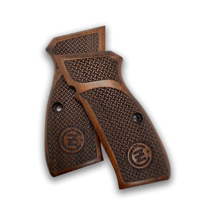 Beech Wood Cz 75 Grips - Textured Diamond Pattern With Emblem - Image 2