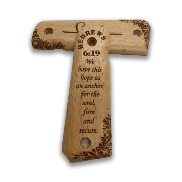 Beech Wood 1911 Grips - Ornate Floral Pattern With Hebrews 6:19 - Image 3