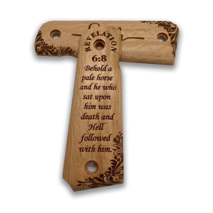 Beech Wood 1911 Grips - Engraved Floral Pattern With Revelation 6:8 - Image 3