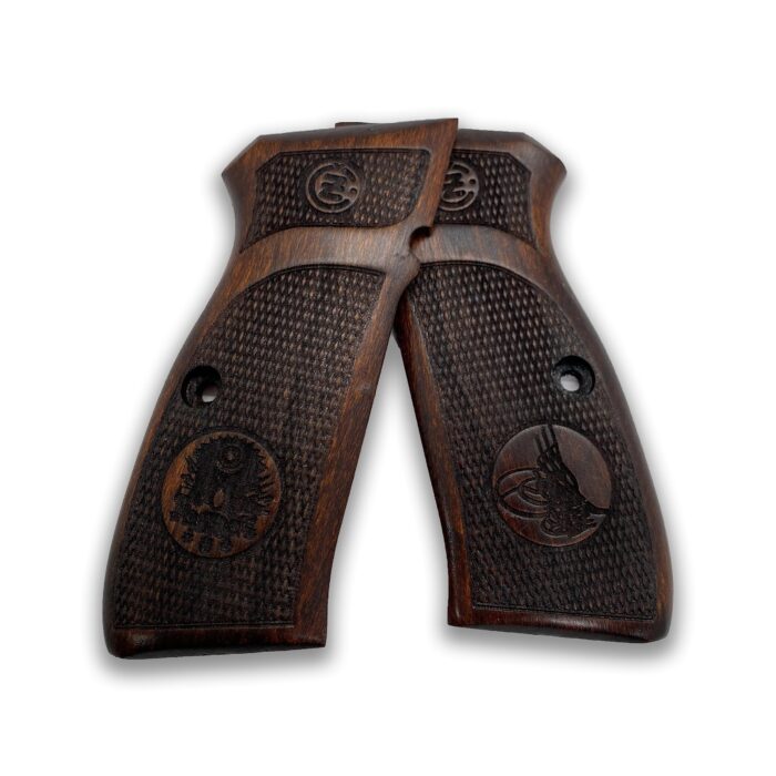 Beech Wood Cz 75 Grips - Fine Grid Pattern With Emblems - Image 4
