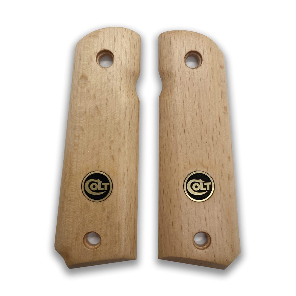 1911 Colt Logo Grips - Natural Beechwood with Bold Emblem