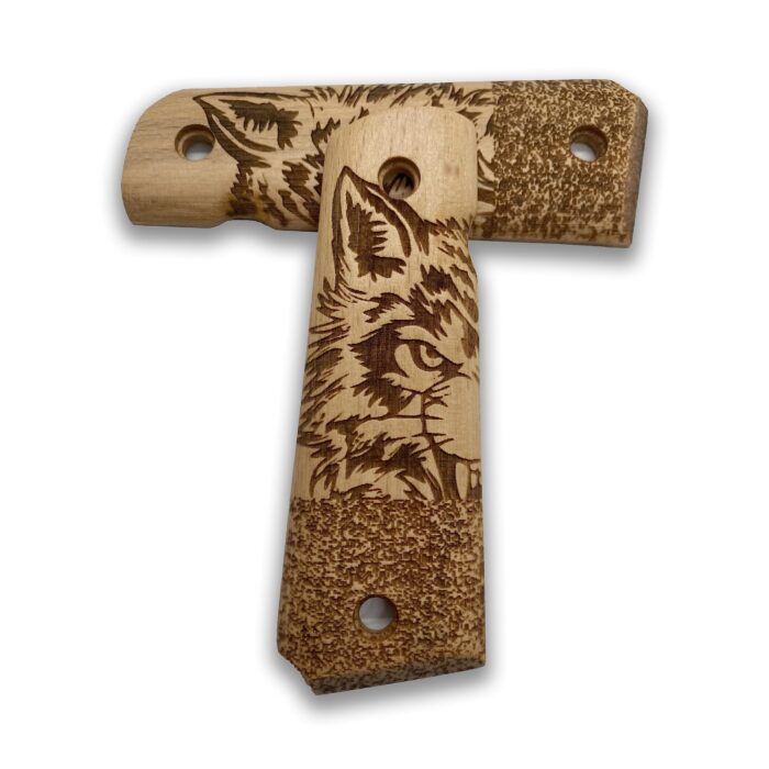 1911 Phantom Lynx Grips - Beechwood With Laser Engraved Design - Image 3