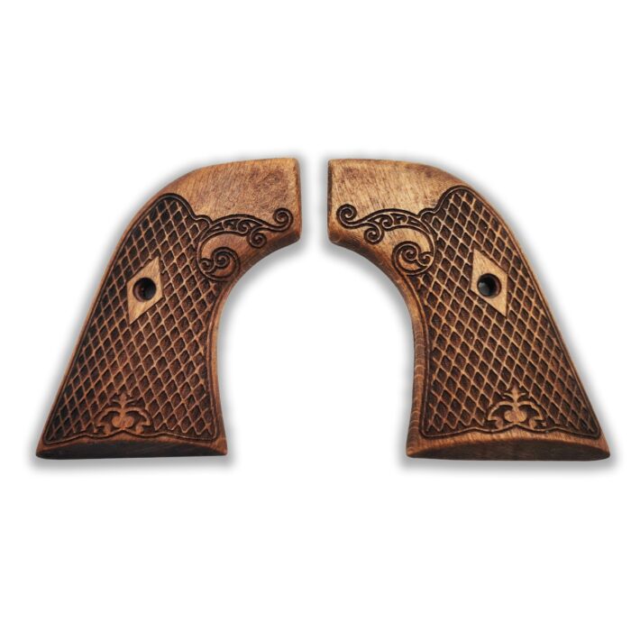 Checkered With Scrollwork Accents - Beech Wood Grips