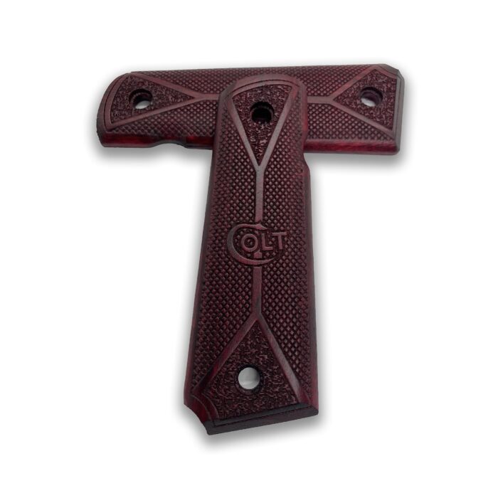 1911 Diamond Checkered &Amp; Colt Logo Beechwood Grips - Image 3