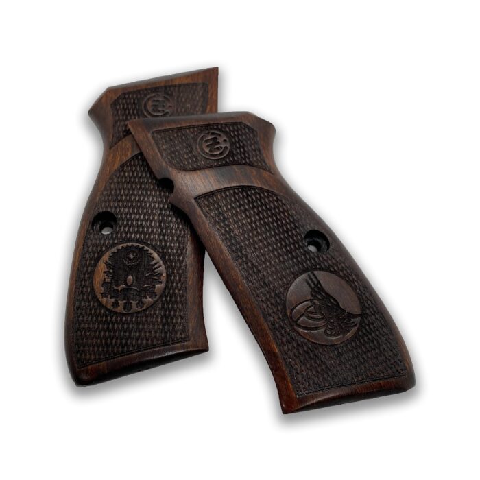 Beech Wood Cz 75 Grips - Fine Grid Pattern With Emblems - Image 2