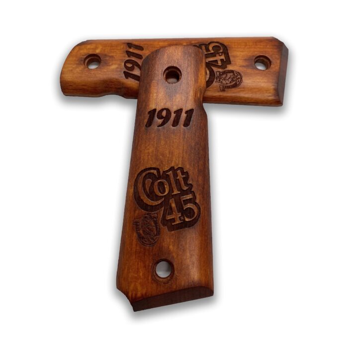 1911 Classic Colt Logo &Amp; 1911 Engraved Beechwood Grips - Image 3