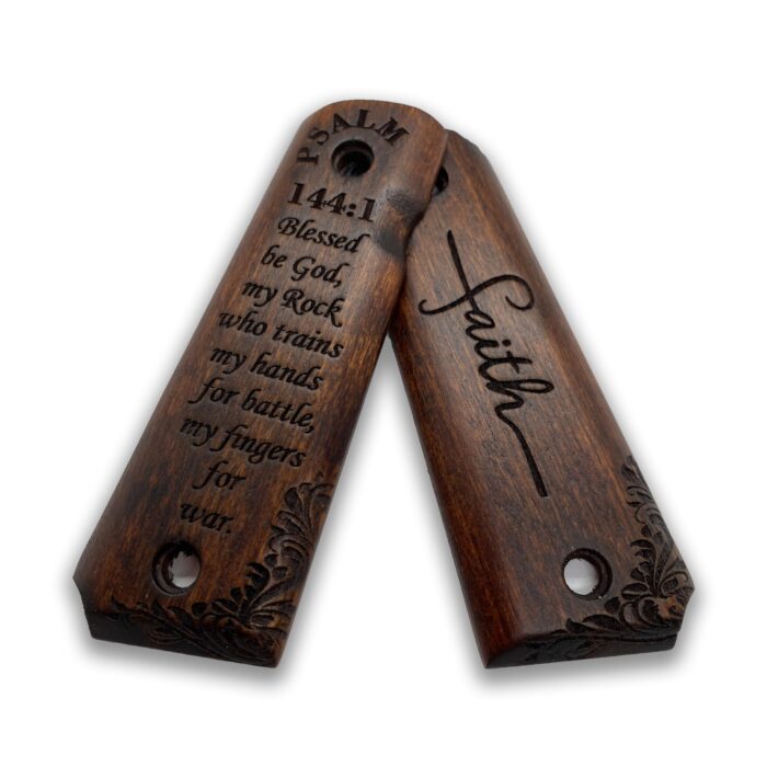 Beech Wood Grips For 1911 – Scrollwork And Inspirational Text - Image 4