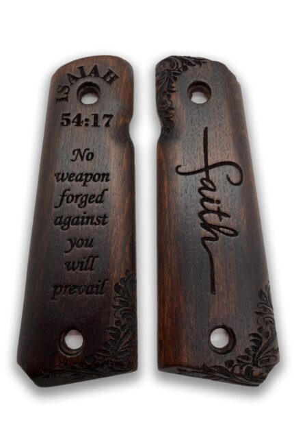 Floral Scrollwork and Inspirational Text - Beech Wood Grips for 1911