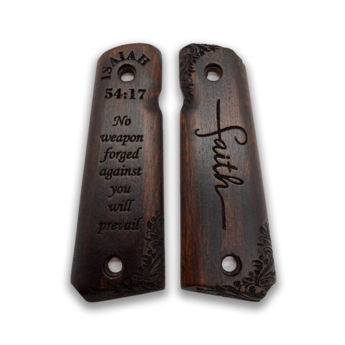 Floral Scrollwork And Inspirational Text - Beech Wood Grips For 1911