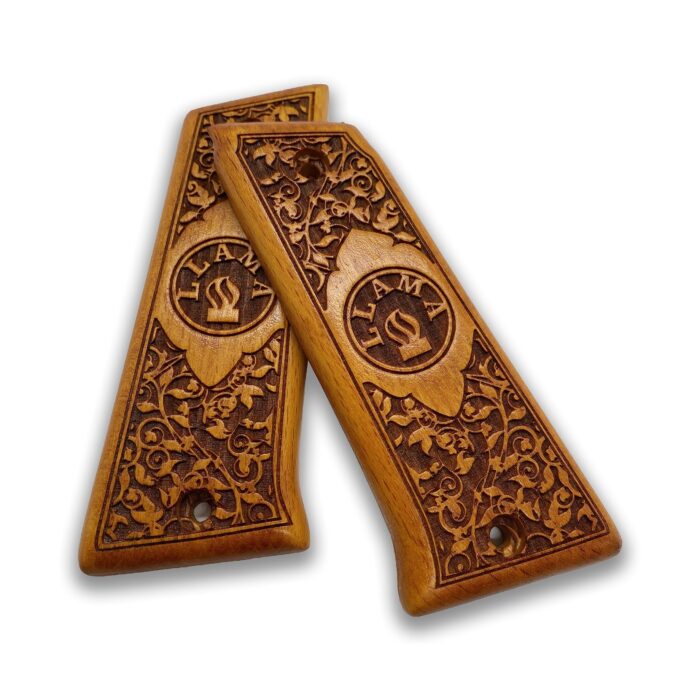 Beech Wood Pistol Grip For Llama 9Mm – Embossed Emblem &Amp; Scrollwork - Image 2