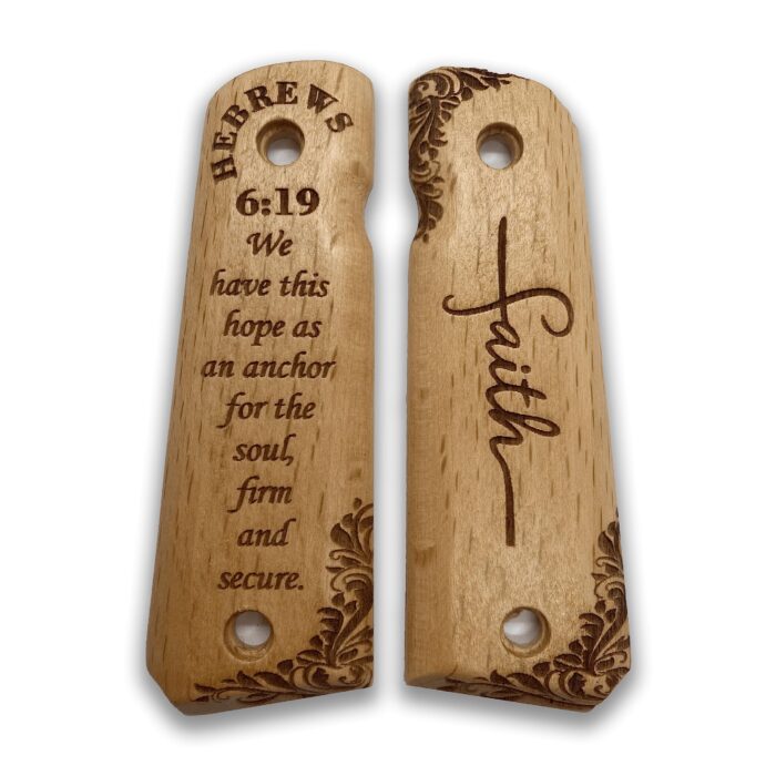 Ornate Floral Pattern With Hebrews 6:19 - Beech Wood 1911 Grips