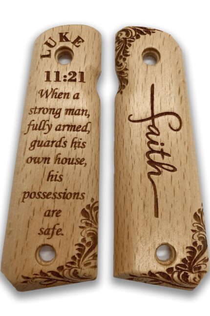 Symmetrical Floral Design with Luke 11:21 - Beech Wood 1911 Grips