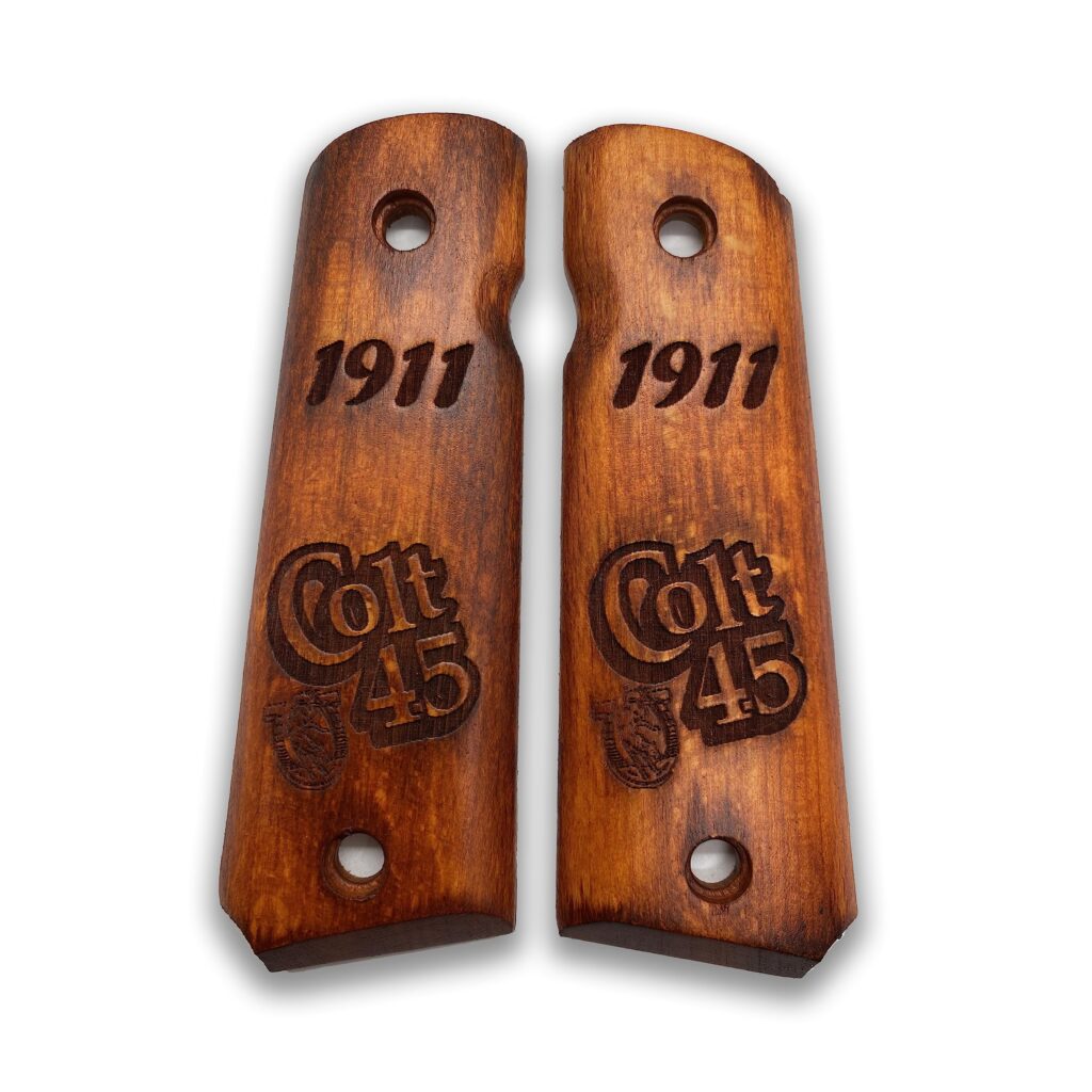 1911 Classic Colt Logo & 1911 Engraved Beechwood Grips