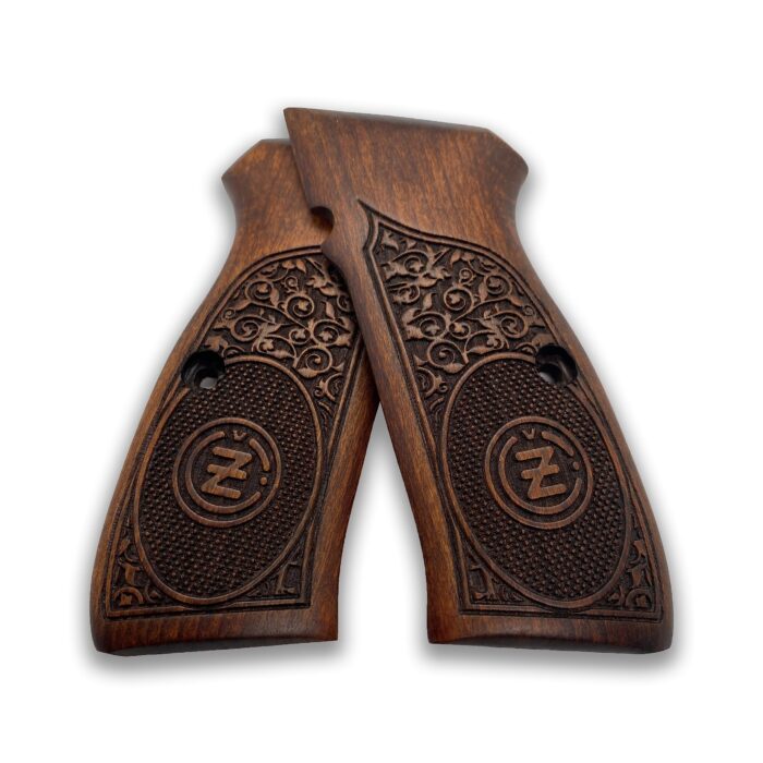 Beech Wood Cz 75 Grips - Ornate Filigree With Stippled Emblem - Image 4