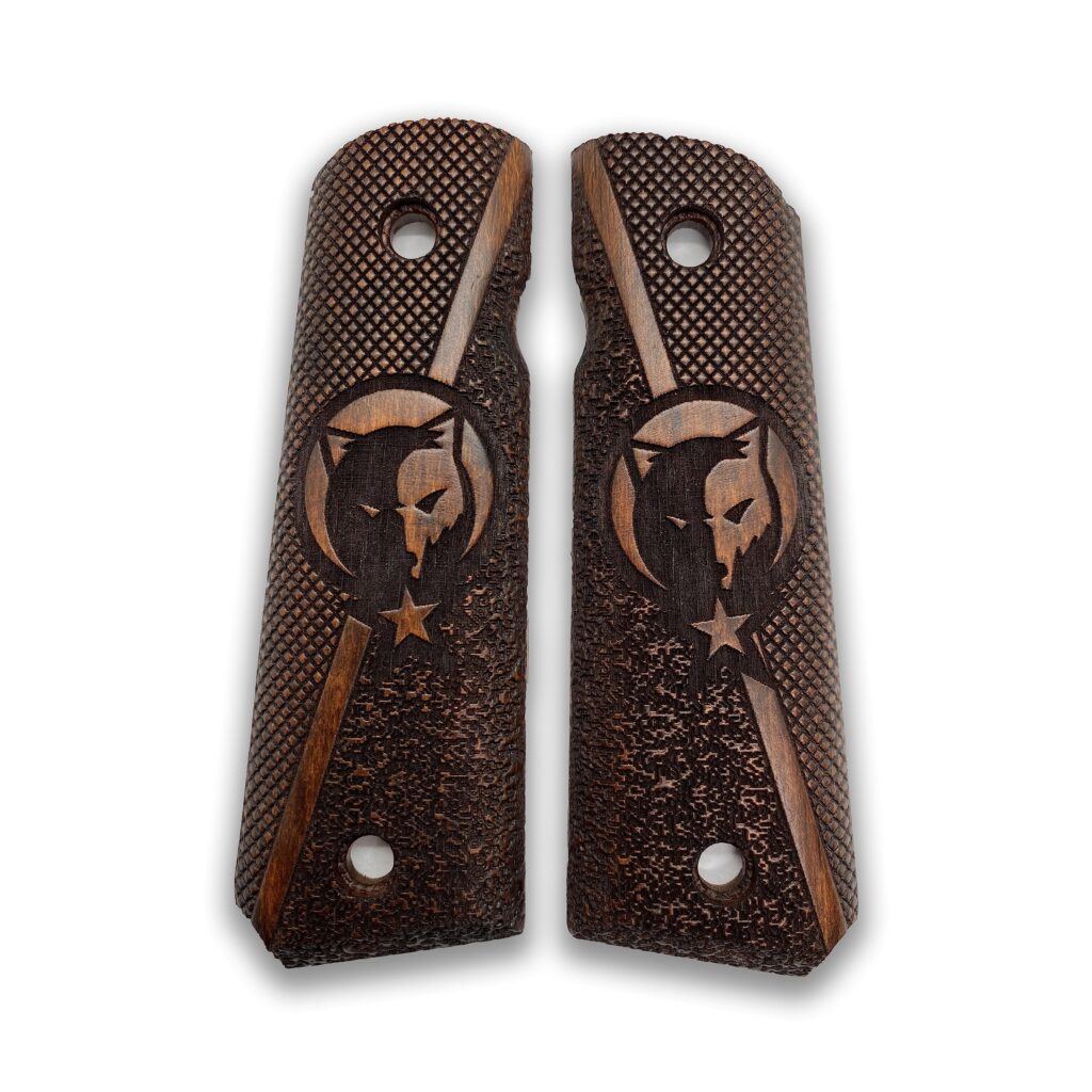 1911 Spartan Helmet & Diamond Textured Beechwood Grips