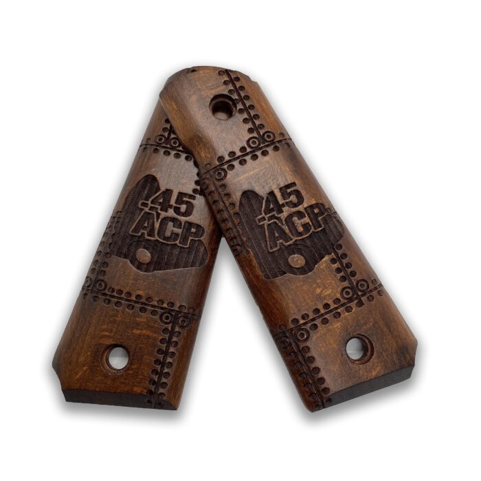1911 Classic Engraved .45 Acp &Amp; Ammo Beechwood Grips - Image 4