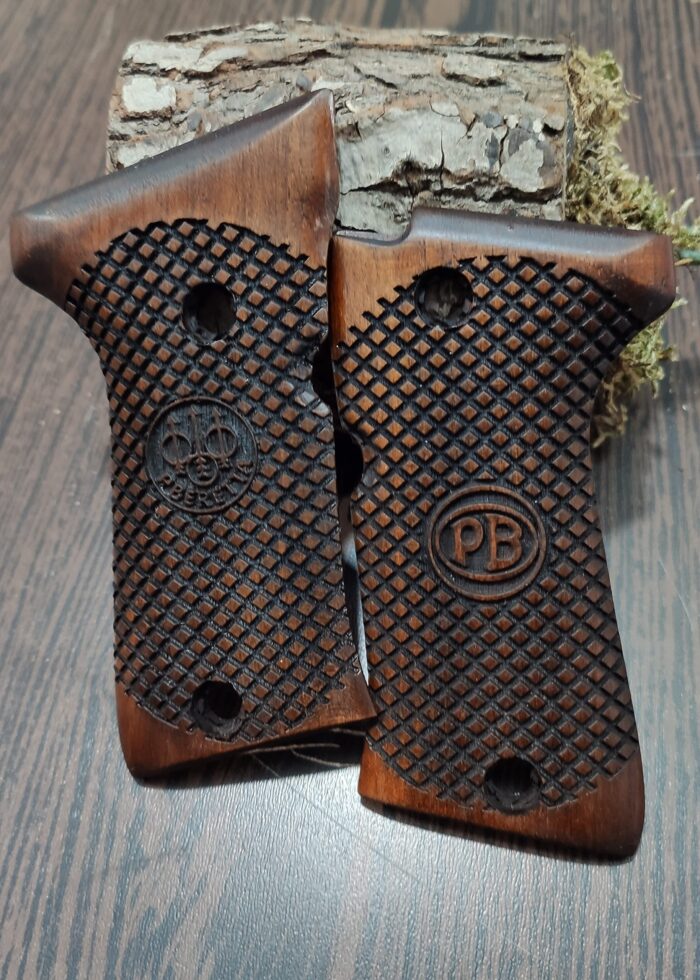 Beech Wood Pistol Grips – Diamond Grid &Amp; Monogram Pattern For Beretta Compact - Image 2