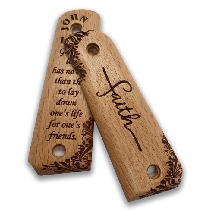 Beech Wood 1911 Grips - Floral Engraving With John 15:13 - Image 2