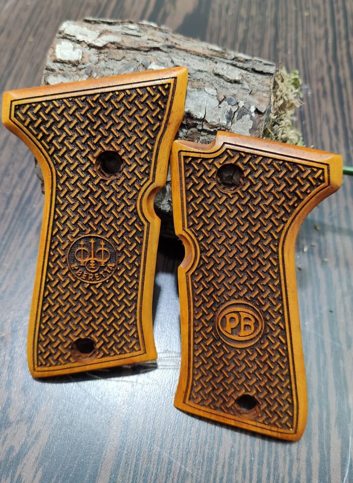 Beech Wood Pistol Grips – Classic Herringbone &Amp; Monogram Pattern For Beretta Compact - Image 2