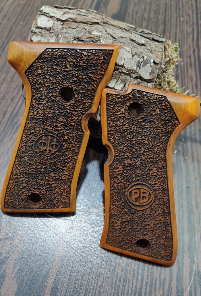 Beech Wood Pistol Grips – Rugged Speckle &Amp; Monogram Pattern For Beretta Compact - Image 2