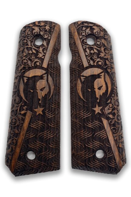 1911 Spartan Shield & Flame Beechwood Grips