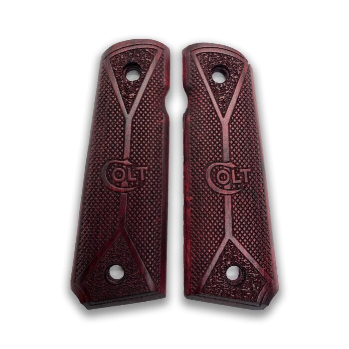 1911 Diamond Checkered &Amp;Amp; Colt Logo Beechwood Grips