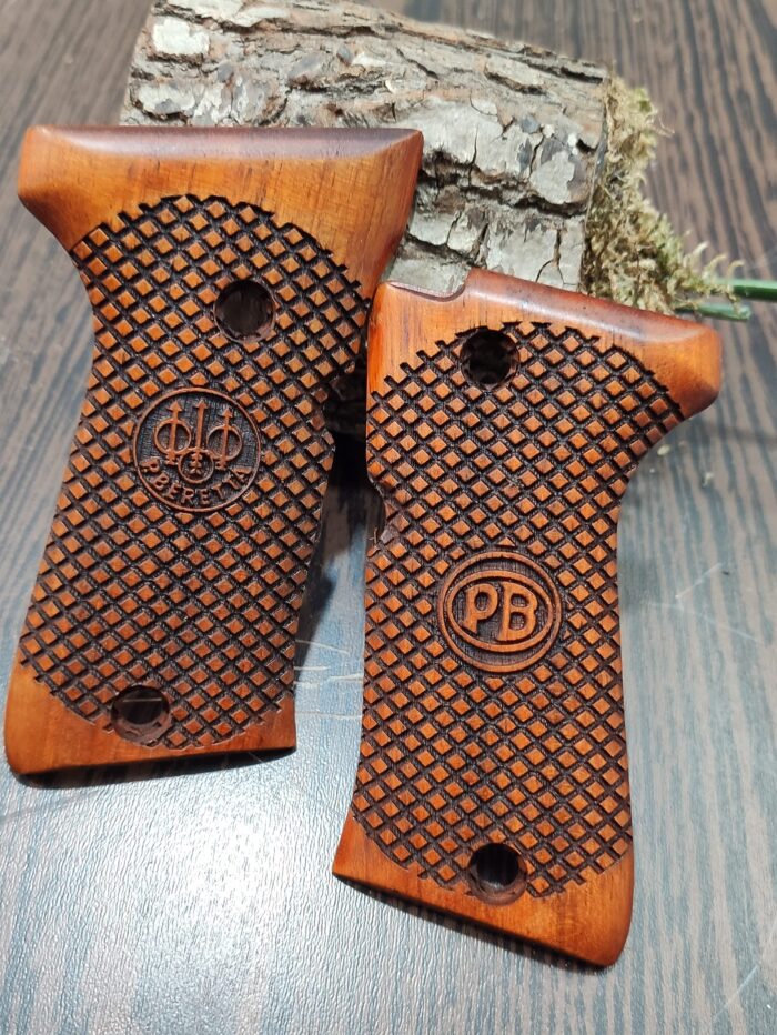 Beech Wood Pistol Grips – Diamond Mesh &Amp; Monogram Pattern For Beretta Compact - Image 2