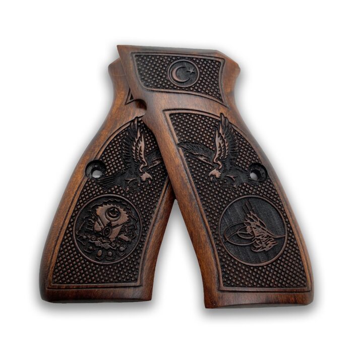 Beech Wood Cz 75 Grips - Bird Emblems With Stippled Background - Image 4
