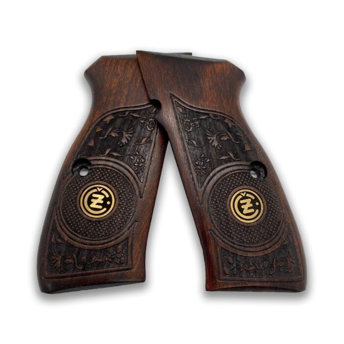 Beech Wood Cz 75 Grips - Ornate Floral With Stippled Emblems - Image 4